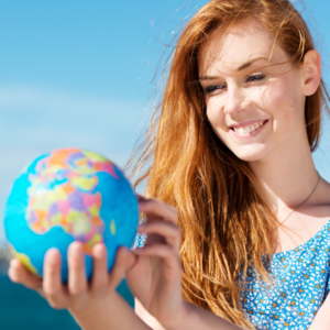 Woman holding globe